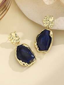 1对波西米亚风奢华树脂简约经典百搭耳环 - 藏蓝色 - 查看 3