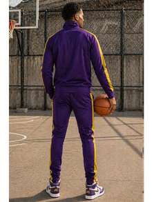Homme Mens 2 Pc Light Weight Side Stripe Two Piece Co-Ord Track Jacket And Track Pant Set Ankle Zipper - 紫黃色 - 查看 3