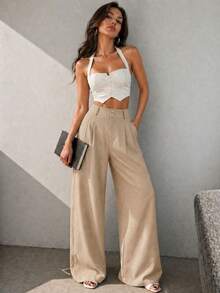 Women's Casual High Waist Wide Leg Pants With Pockets - 米色 - 查看 2