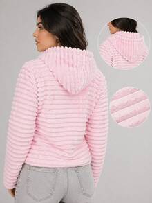 Teddy Coat / Fleece Jacket / Ribbed Fleece Jacket - Rosa Pálido - Ver 2