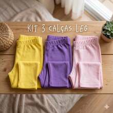Kit 3 Calça Algodão Leggings Flanelada Infantil Cores Sortidas Para Meninas 4 a 12 Anos - Multicolorido - Visão 2