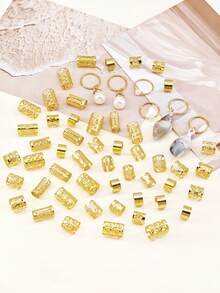 56pcs Luxury Beach Element Hair Rings With White Conch & White Pearls - Summer Adjustable Hair Cuffs, Coastal Boho Jewelry For Dreadlocks - Gold - View 2