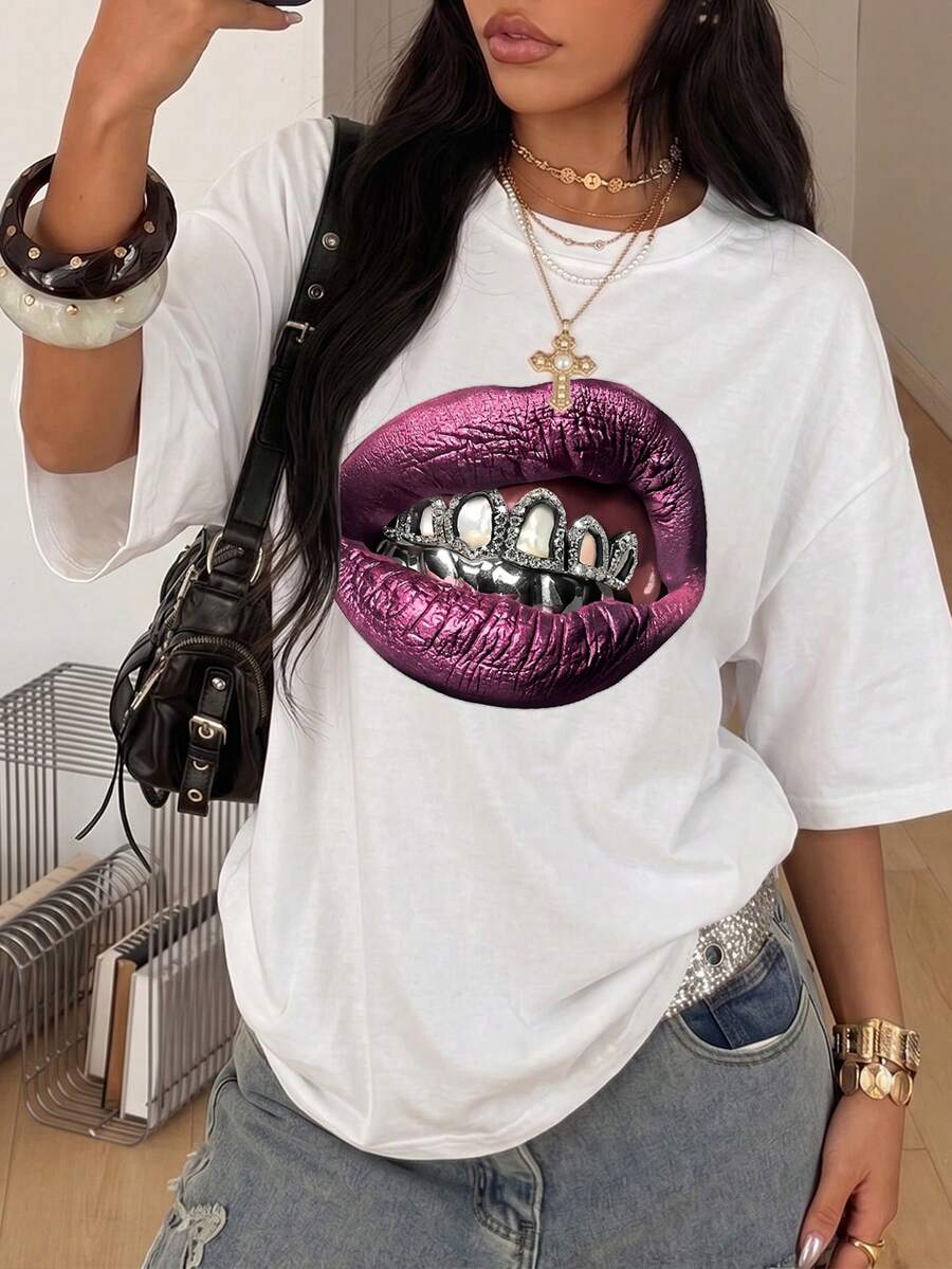 Women's Short Sleeve Graphic T-Shirt, Suitable For Spring/Summer Outfit, Holiday, Beach, Casual Commute, Countryside Style White - White - View 1
