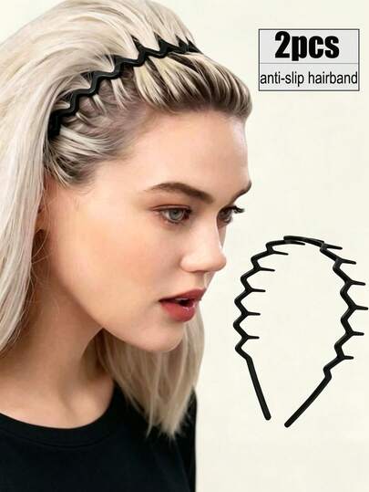 2pcs Women 40cm/15.75in Circumference Anti-Slip Tooth-Shape Black/White/Pink/Tortoise Plastic, Fashion Versatile High-End Elegant Minimalist Solid Color Hair Accessory, Suitable For Daily Casual, Party, Work, Vacation, Ponytail, Bun, Washing Face, Makeup, Zig Zag Headband Hairband Hair Hoop ,Makeup Headband Head Accessories Beauty Home Hair Accessories