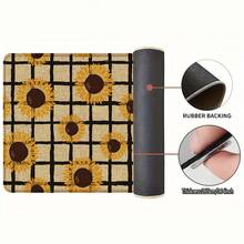 1 pieza Alfombra de lino con estampado de girasol y cuadros, alfombra de baño, felpudo, alfombra rectangular impresa en 3D para sala de estar, dormitorio, pasillo, baño, lavandería - Alfombra de poliéster, apta para decoración interior y exterior del hogar - Multicolor - Ver 7
