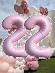 40-Inch Matte Pink Large Aluminum Foil Number Balloons, 0-9 Lace Edged Aluminum Foil Balloons, With Glue Dots, Reusable, Suitable For Birthday Party Decor, Holiday Decor, Hawaiian Party Decor, Room Background Decor, Photo Props, Valentine's Day Decor, Indoor & Outdoor Use, Gender Reveal, Decorations - Pink - View 6