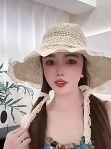 Bộ 2 món: Túi đeo vai móc len và mũ rơm chống nắng cho nữ - Túi đi biển lưới hoa xinh xắn với viền ren, mũ rộng vành, nhẹ và thoáng khí cho mùa hè, đi biển, du lịch và các hoạt động ngoài trời, kỳ nghỉ, lễ hội. - Nhiều màu - Xem 7