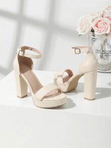 Elegant Ivory Waterproof Thick-Soled High Heel Shoes, Versatile Ankle Strap Thick-Soled Sandals Suitable For Weddings, Banquets, Parties, Dates, Work, Travel, Holidays, Formal Occasions, Daily Wear, Fashionable White Women Sandals - Off White - View 9