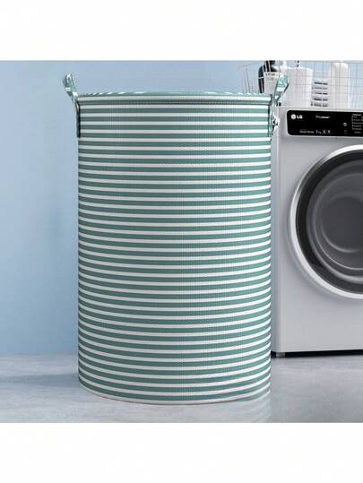 Cesta de lavandería plegable XXXL mejorada - Diseño ahorra espacio, con asas resistentes, tela no tejida duradera, cesta de almacenamiento redonda a rayas moderna, adecuada para ropa, juguetes, artículos de baño - Solución de almacenamiento doméstico multifuncional, ideal para dormitorio, lavandería