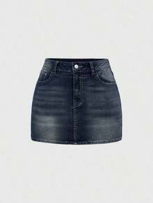 Style Butterfly Embroidery Sexy Low Waist Bodycon Mini Skirt - Azul - Ver 6