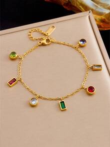 RAYQUEEN 1pc Colorful Dopamine Molecule Stainless Steel Necklace, Suitable For Daily Wear And Gift Giving - Yellow Gold - View 4