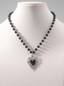 Dây chuyền hạt cườm hình trái tim màu đen phong cách Gothic cổ điển, mặt dây chuyền quyến rũ phong cách Punk Rock Y2K dành cho nữ. - màu đen - Xem 1