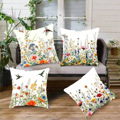 4 vỏ gối trang trí, vỏ gối tựa sofa, họa tiết bướm, thích hợp trang trí nhà cửa, in hình động vật, chim, bướm, hoa, chất liệu polyester, một mặt, dùng cho phòng khách, phòng ngủ, phụ kiện xe hơi.