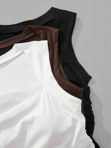 paquete de 3 Tops de tirantes para mujeres con cuello cuadrado acolchado, sin sujetador, ajuste delgado - Multicolor 5 - Ver 9
