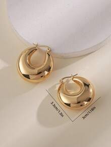 2pcs/set Fashionable Elegant Simple Smooth Circle Design Women's Earrings Daily Wear - Gold - View 3