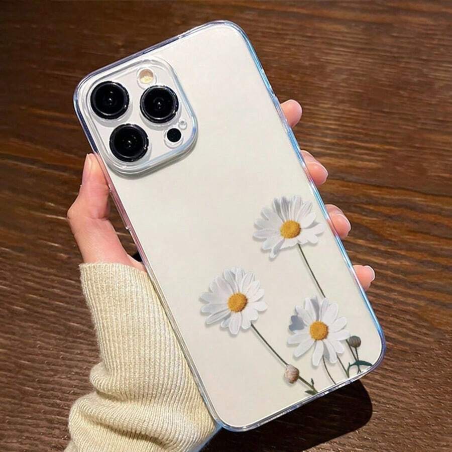 1pc Minimalist Fresh Daisy Flower Transparent Soft Phone Case - Multicolor - View 1