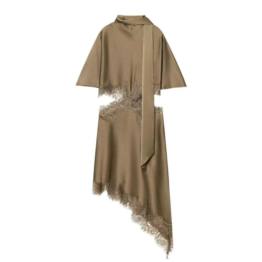 Vestido Mini Elegante y Sexy para Mujer KONDALA, Vestido con Cuello de Pañuelo Asimétrico, Moda Primavera-Verano 2026, Vestido para Salir de Noche - como en la imagen - Ver 1