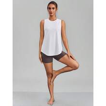 PINSPARK Workout Tops For Women Sleeveless Athletic Tank Tops UPF 50+ Running Tanks With Side Slits Loose Fit Gym Yoga Shirt - White - View 3