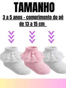 Kit 3 Pares Meia Infantil Batizado Casamento Festas Balé - 1 MEIA ROSA + 2 MEIAS BRANCAS - Visão 5