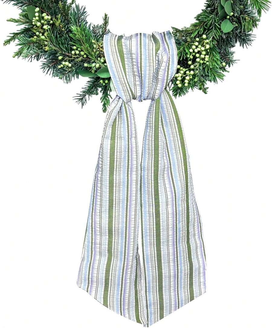Ftuuo Wreath Sash For Front Door Colorful Seersucker Wreath Satin Sash Burlap Garland Ribbon Accessories For Wreath Yard Doorway Indoor Outdoor Bow Bridal Shower Home Decor,5.1 X 54.3 - ColorC - View 1
