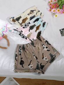 3 chiếc quần short nữ mùa hè nhẹ, cạp chun, kiểu dáng thường ngày, phù hợp cho mọi mùa, đi nghỉ mát, dự tiệc, đi biển, mặc ở nhà, dáng rộng thoải mái, họa tiết mèo thường ngày. - Nhiều màu - Xem 4