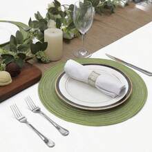 12pcs Round Woven Placemats, Bohemian Rustic Style - Washable, Heat-Resistant, Durable, Suitable For Barbecue, Outdoor, Dinner Parties, Indoor & Outdoor, Durable Woven Placemats For Dining Tables, DIY Crafts And Art Decor - Green - View 2