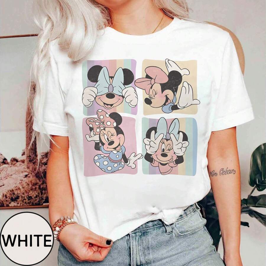 Isney Women's Retro Minnie Mouse Shirt, Disney Magic Kingdom Tee, Minnie Mouse Trip Top, Vintage Disney Family Vacation Casual Cotton T-Shirt - 白色 - 查看 1