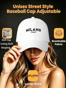 1 pieza Gorra de béisbol con estampado de letra "MILANO", unisex, parte superior suave con visera curva, protección solar, ajustable y transpirable, adecuada para deportes diarios y ocio al aire libre - gorra de béisbol - Ver 2