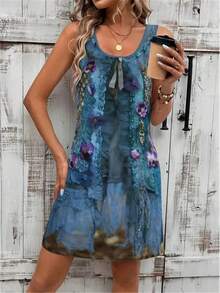 Nuevo verano estilo vaquero mujeres Mini vestidos sin mangas 3D impreso calle moda señoras vestido 3XL talla grande vestido Casual suelto - WLYQ2234 - Ver 5