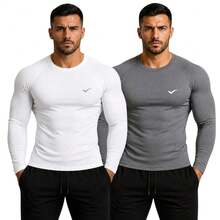 Kit Of 2 Thermal UV 50+ Base Layer Shirts/T-Shirts/Cool Mesh Shirts For Gym And Sports - 白色和灰色 - 查看 6