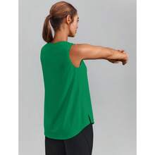 PINSPARK Workout Tops For Women Sleeveless Athletic Tank Tops UPF 50+ Running Tanks With Side Slits Loose Fit Gym Yoga Shirt - Green - View 2