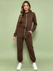 Women's Lisa Set, Stretchy Wool Fabric, Pants With Pockets. - Brown - View 2