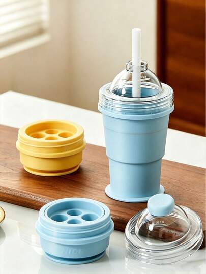 1 Portable Foldable Water Bottle, Multi-Functional Cup, Also Suitable For Whisky, Cocktails And Baking. Kitchen Utensil, Essential Kitchen Item, Freezer-Friendly, Saves Space, Compact Design, Soft Tray, Made Of Silicone.