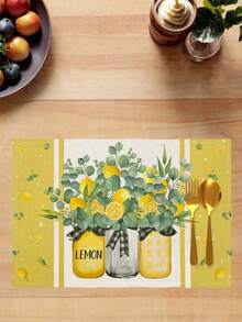 2/4/6pcs Blue Lemon Pattern Placemats, Spring/Summer Series, Kitchen/Dining Room/Indoor/Outdoor Table Decor Mats - Green - View 5