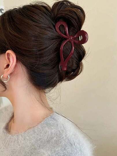 1pc Women Gradient Color Bowknot Hollow Hair Claw Clip - Elegant, Sweet, Suitable For Party, Prom, Daily Wear Valentine's Day Valentines Hair Clips Hair Jaw Clip Hair Clamps Hair Clutch Hair Catcher Clip, Bow Accessories, School Stuff, College Fall Winter Hair Accessories For Women For Vacation Outfits Woman Valentines Gift Summer Beach