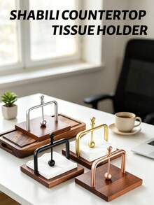 1/2pcs Luxury Wooden & Aluminum Tabletop Napkin Holder, With Spherical Counterweight, Cafe Style Paper Towel Box, Wooden Base, Suitable For Restaurant, Cafe Decor, Home Decoration, Durable, Rustic, Space-Saving - Multicolor - View 8