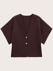 Áo khoác cardigan dệt kim tay cánh dơi màu trơn thường ngày - Cà phê nâu - Xem 2