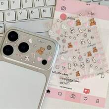 3pcs 17 Pro/Promax Camera Lens Protector, Cute Bear Theme DIY Decorative Sticker Set, Includes Sticker Base And Camera Protective Film - Clear - View 5