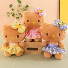SANRIO 1个Hello Kitty毛绒娃娃，夏威夷黑猫菠萝印花连衣裙，可爱卡通人物，可收藏，适合儿童、女孩和粉丝，8英寸柔软毛绒玩具，带蝴蝶结 - 彩色 - 查看 10