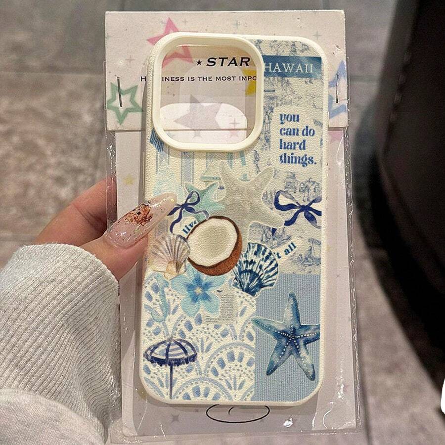 1個 TPU材質優雅海星、貝殼、蝴蝶結、字母拼貼圖案手機殼,適用於 iPhone 17 Pro Max/17/16 Pro Max/15/13/12/11, S20 FE/A15/S24/A55, Note 11/12/13 Pro,全機身防震軟保護套 - 白色 - 查看 1