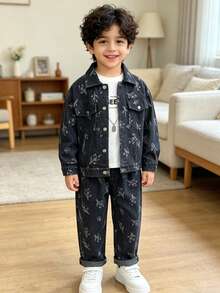 Bộ 2 món áo khoác denim và quần cho bé trai, phù hợp mặc thường ngày, đi học và hoạt động ngoài trời - Xám - Xem 9