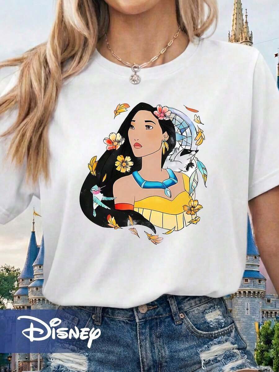 Disney Pocahontas Princess Character Print Women's Summer Versatile Comfortable And Elegant Round Neck Short Sleeve T-Shirt --Disneys Disneyland Paris The Magic Kingdom Disneyesque The House Of Mouse Mickey Mouse Empire Modest Summer Outfits Take That T Shirt Summer Coord Tops For Women Summer Summer Clothes Women Summer Clothes Summer Tops Summer Tops Women Summer Co Ord Summer Top Summer Outfits White Top Black Top Holiday Outfits For Women  Tops For Women Summer Holiday Gifts Valentine's Day Gifts Earth Day Gifts Oktoberfest Gifts Summer Bank Holiday Gifts - 白色 - 查看 1