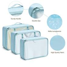 8pcs Packing Cubes Travel Set, Luggage Organizer Mesh Breathable Travel Containers, Plane Travel Essentials Dorm Room Essentials College Cruise Essentials, Travel Essentials Travel Necessities For Clothes Shoes Cosmetics Suitcase Organizer - 藍色 - 查看 2