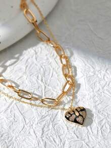 Bộ 2 món gồm dây chuyền hình kẹp giấy hình học và mặt dây chuyền hình trái tim, quà tặng ngày Valentine cho bạn gái. - Vàng - Xem 5