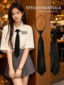 1/3pcs Women's Solid Black Necktie, Suitable For Uniform Shirt, Suit, Slouchy Necktie, For Daily Wear - Multicolor - View 8