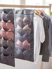 1pc Double-Sided Hanging Closet Organizer, Multi-Pocket Underwear & Bra Storage, Space-Saving Wardrobe Hanger With Hook - Grey - View 4