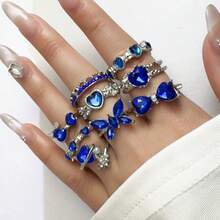 Set de 9 anillos con forma de mariposa y corazón, elegantes y lindos, de múltiples piezas y ajustables, adecuados para fiestas, bodas, uso diario, joyería de moda, mejor regalo - Conjunto de 9 anillos para mujer - Ver 4