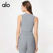 Alo Yoga Sleeveless Sports Vest, Short-Sleeved Top, Slim Fit, Suitable For Running, Fitness, And Yoga. - 灰色 - 查看 1