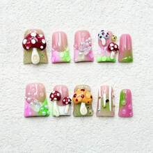 10pcs Duck Press On Nails Handmade Acrylic Nails Press Ons 3D Luxury Rhinestone Butterfly Designs Muti-Layer Gel Medium False Nails Full Cover Thicken Stick On Nails For Women Nail Art DIY - Móng tay hình vịt thủ công 52 - Xem 5