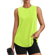 PINSPARK Workout Tops For Women Sleeveless Athletic Tank Tops UPF 50+ Running Tanks With Side Slits Loose Fit Gym Yoga Shirt - Lime Green - View 1